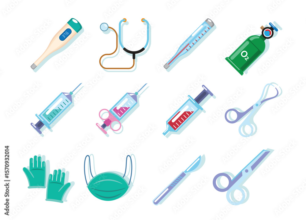 Obraz premium Medical tools and equipment vector set