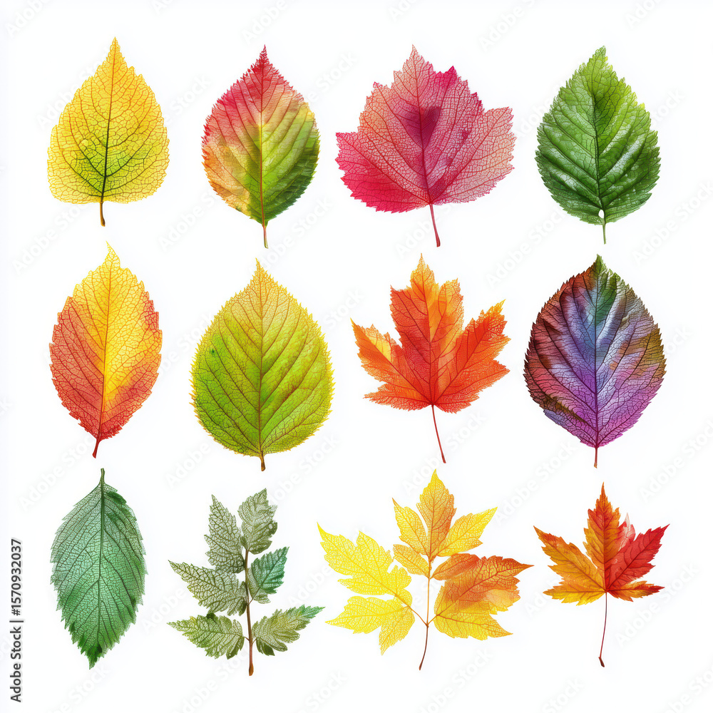Fototapeta premium Autumn Leaves in Vibrant Colors , white background cut out PNG
