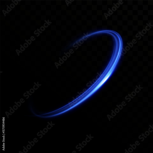 Glowing Blue Dynamic Lines with Neon Circle Rotation and Shiny Half Rings. Abstract Sparkling Light Speed Effect for Modern Futuristic Backgrounds, Vector Overlays or Tech Design

