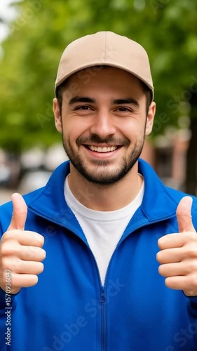 Man Giving a Double Thumb-Up with a Smile, Representing Positivity and Approval