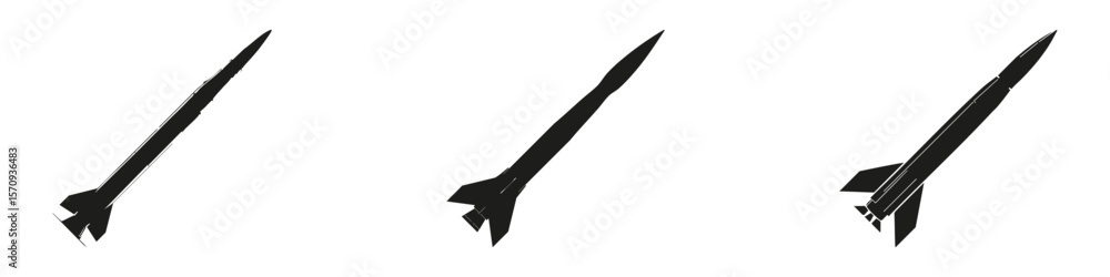 Obraz premium Rocket Silhouettes In Icon Set. Aerospace And Space Exploration Symbol Collection. Engineering And Educational Use. Isolated Vector Illustration