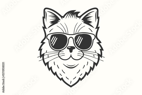 Cool monochrome cat face sporting aviator sunglasses exudes confident style and charm