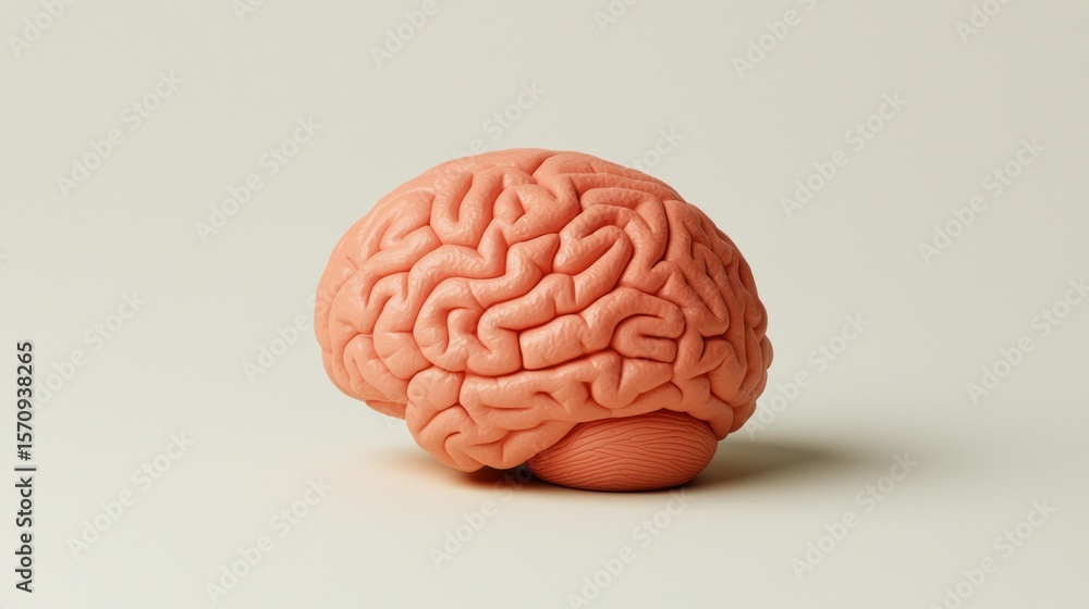 Pink brain model on cream background, cerebral cortex detail Pink brain model on cream background, cerebral cortex detail