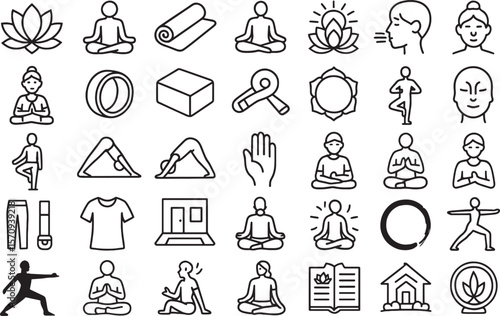 Outline Pictogram Set for Yoga Studios, Meditation Apps, and Healthy Lifestyles