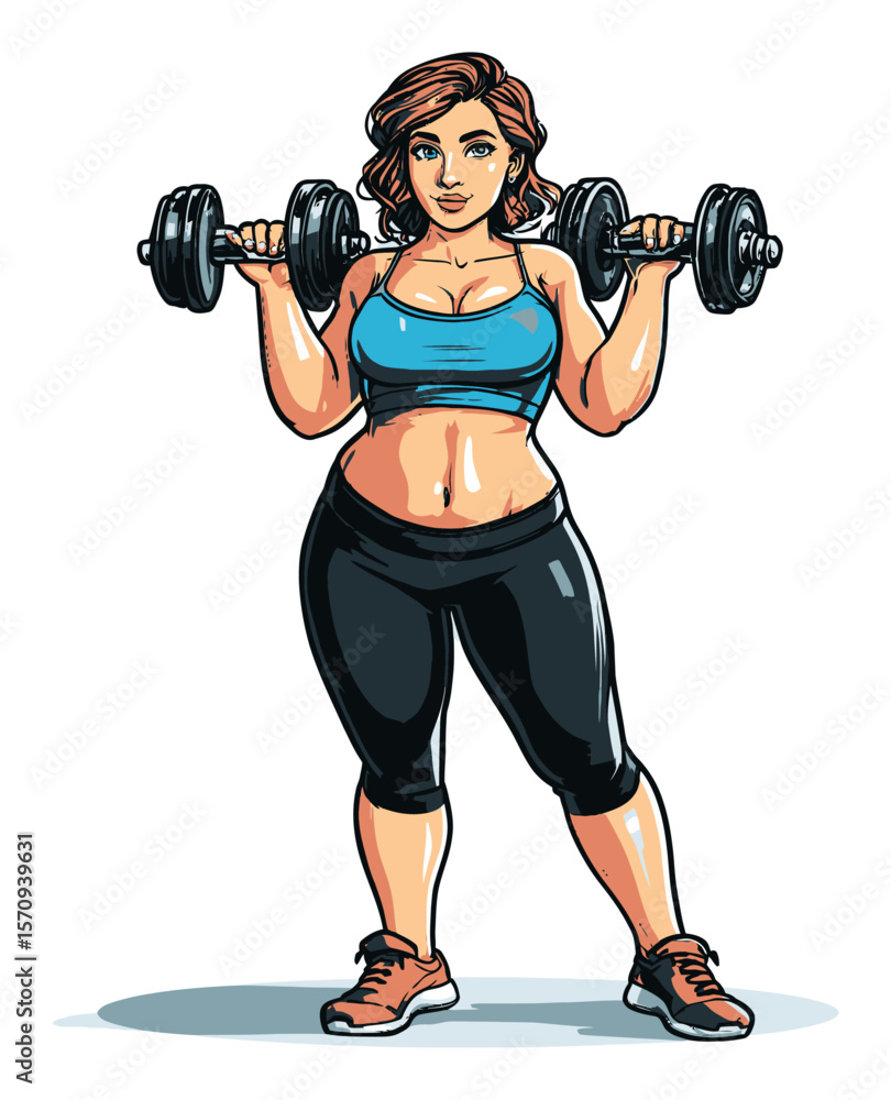 Obraz premium Fit Woman Lifting Dumbbells in Sports Gear with Strong Physique