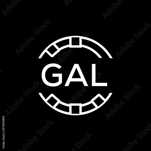 GAL Creative Letter mark Badge Logo Design, GAL Later Logo, Geometric Monogram Logo on Black Background, GAL  Later Logo, Contemporary Minimal Logo for Business Identity.
