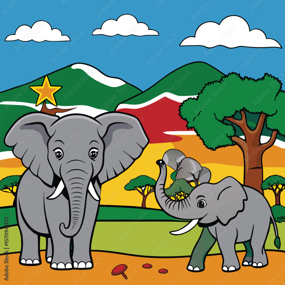 Naklejka premium Wild Elephants South Africa Illustrations