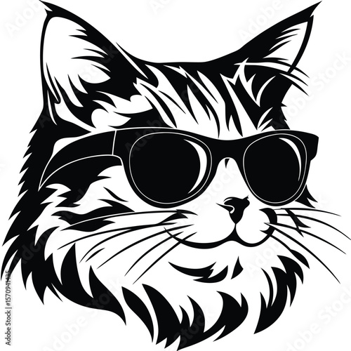 Cool cat visage showcases stylish sunglasses, exuding an air of feline sophistication