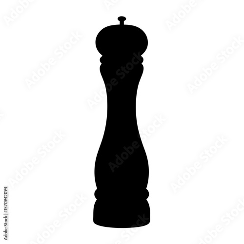 Black silhouette of a pepper mill against a white background in detail
