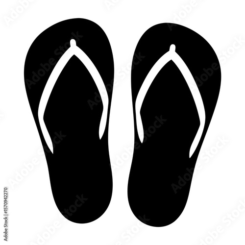 A simple graphic featuring a pair of black flip flops on white