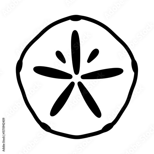 Stylized Black and White Sand Dollar Outline with Star Pattern Inside