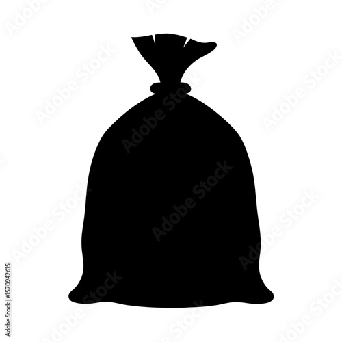 Silhouette of a black plastic garbage bag tied at the top neck