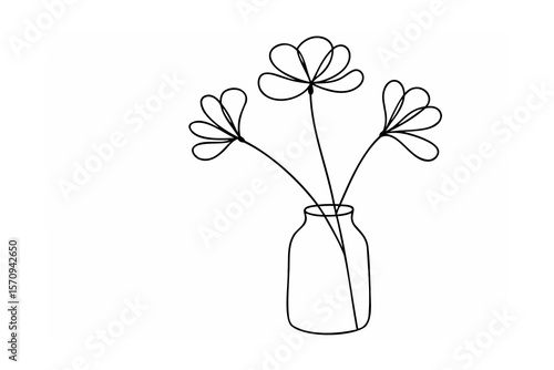 Simple line art flowers in a vase minimalist