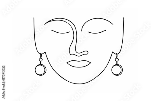 Serene face with dangling earrings closed eyes circular