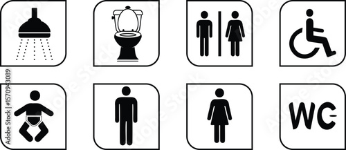  Washroom Sign Set: Gents, Ladies, Disabled, Baby Changing Vector Icons