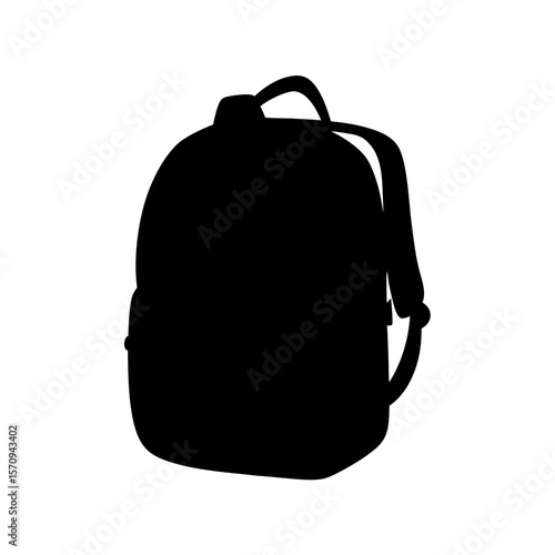 Black silhouette illustration of a backpack, rucksack or school bag on white
