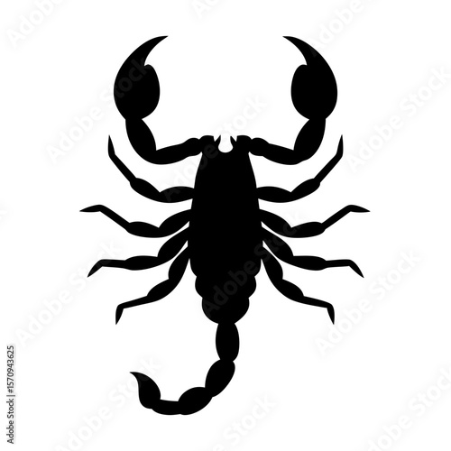 Striking black silhouette of a scorpion with raised claws and stinging tail