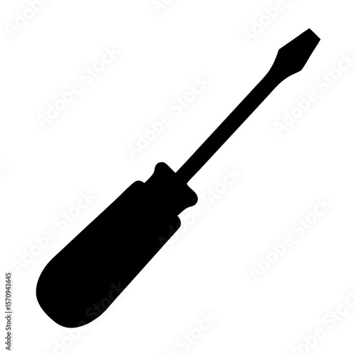 A black silhouette of a flathead screwdriver with an ergonomic handle design