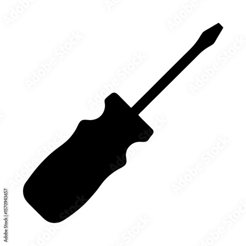 Black and white isolated image of a flat head screwdriver tool