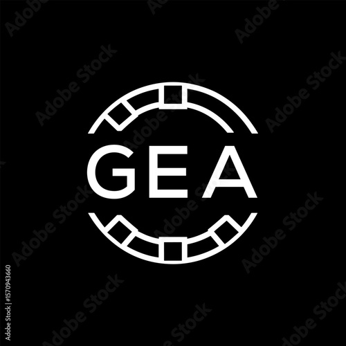 GEA Creative Letter mark Badge Logo Design, GEA Later Logo, Geometric Monogram Logo on Black Background, GEA  Later Logo, Contemporary Minimal Logo for Business Identity.
