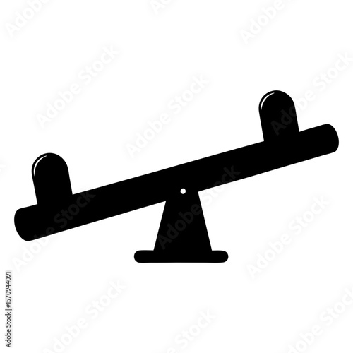 Silhouette of a classic playground seesaw isolated against a white background