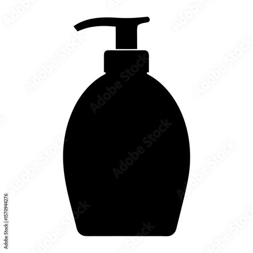 Black Silhouette Illustration of a Soap Dispenser or Lotion Bottle on White