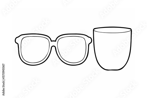 Black outline eyeglasses and cup spectacles eyewear