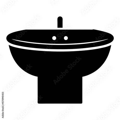 Silhouette of a modern bathroom sink with faucet and two holes