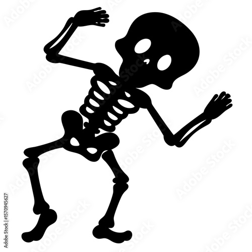 Whimsical Halloween Delight A Silhouetted Skeleton Dancing Against a White Background