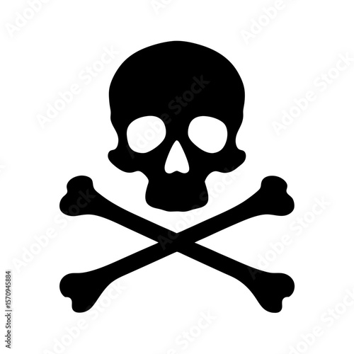 Black skull and crossbones symbol on a white background representing danger