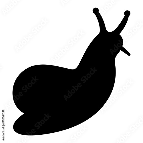 Isolated Slug Silhouette, a slow moving terrestrial gastropod mollusk, with tentacles
