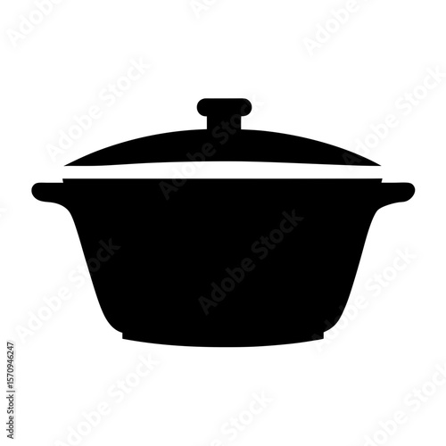 A black silhouette illustration of a lidded cooking pot or casserole dish