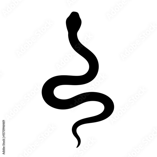 A stylized black snake silhouette slithering and winding on a white background