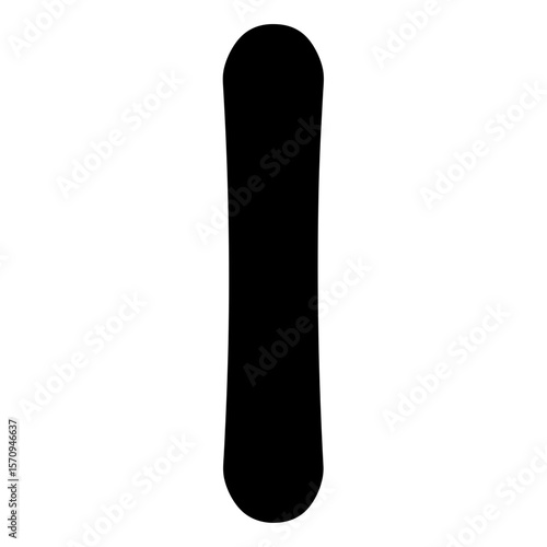 Black silhouette of a snowboard centered on a white plain background