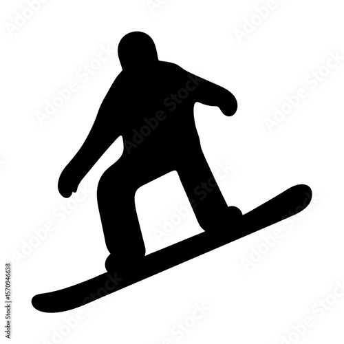 Black silhouette of snowboarder performing aerial trick on white background