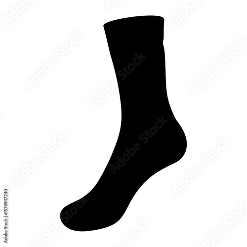 Isolated Black Sock Silhouette on a White Background, Ready for Design