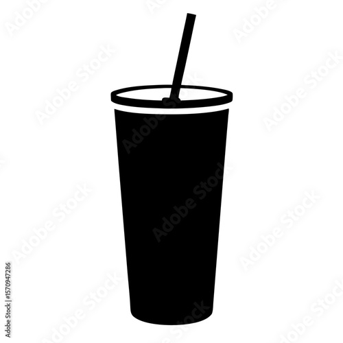 Black and white iconic soft drink in cup with straw illustration