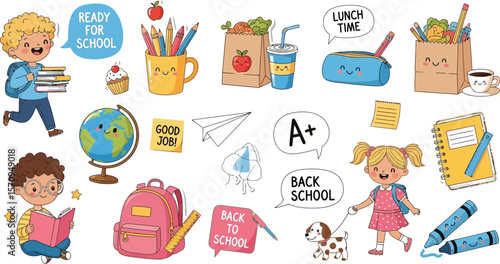 Back to school supplies cartoon stickers for kids education learning study teaching classroom resources