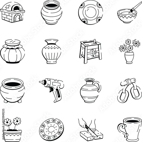 WebSet of Hand Drawn Pottery Art Icons 
