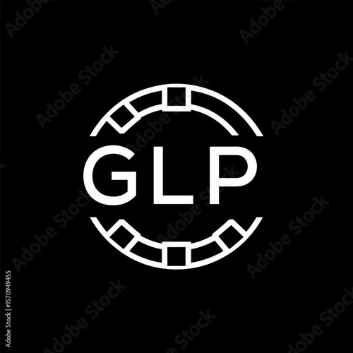 GLP Creative Letter mark Badge Logo Design, GLP Later Logo, Geometric Monogram Logo on Black Background, GLP  Later Logo, Contemporary Minimal Logo for Business Identity.
