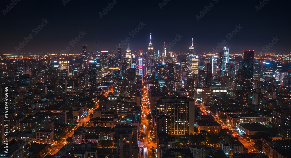 Fototapeta premium Night Lights of Manhattan: Aerial View of NYC Skyline