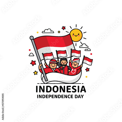 Waving Flags and Happy Faces: A Vibrant and Expressive Icon Capturing the Essence of Indonesia's Independence Day Festivities