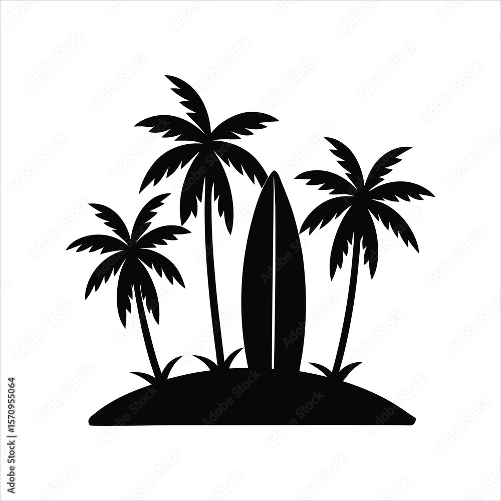 Fototapeta premium Surfboards and Palm Trees Silhouette