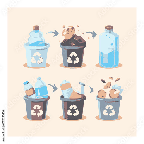 Illustrated Guide to Recycling Waste in a Cartoon Style Design