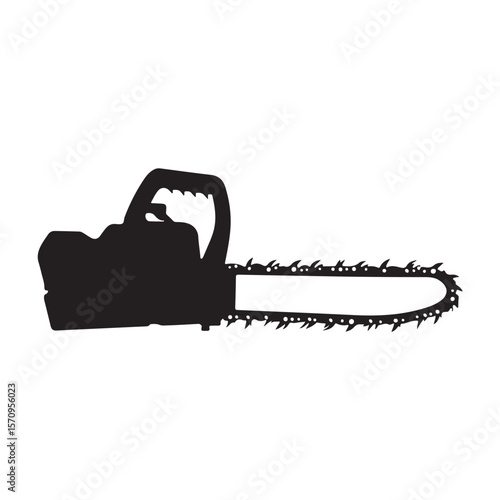 Chainsaw vector illustration, Chainsaw silhouette or line art vector icon with transparent background 