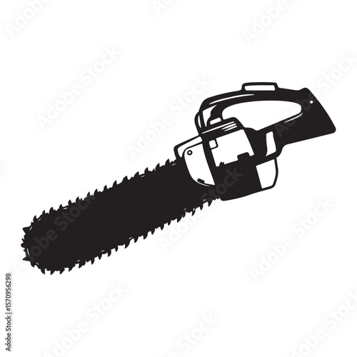 Chainsaw vector illustration, Chainsaw silhouette or line art vector icon with transparent background 