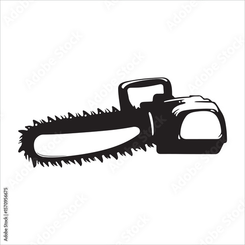 Chainsaw vector illustration, Chainsaw silhouette or line art vector icon with transparent background 