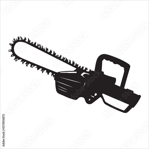 Chainsaw vector illustration, Chainsaw silhouette or line art vector icon with transparent background 