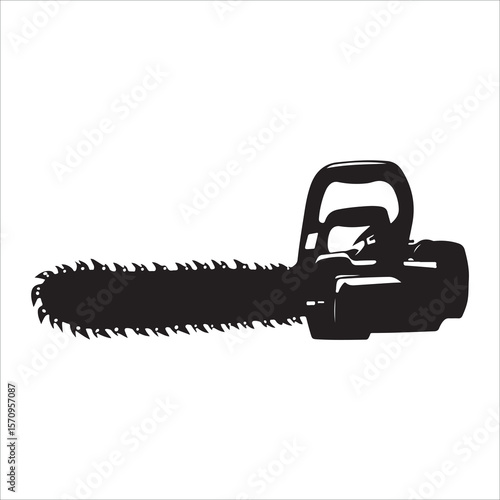 Chainsaw vector illustration, Chainsaw silhouette or line art vector icon with transparent background 