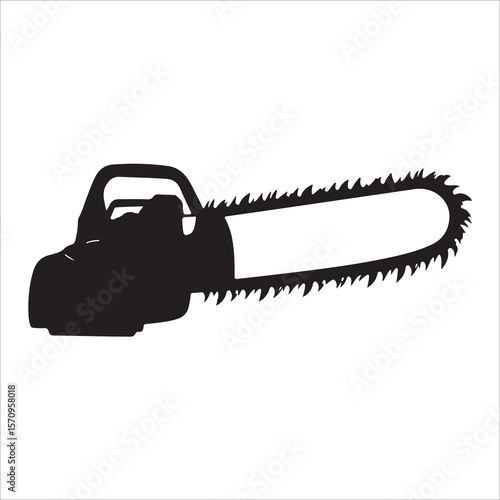 Chainsaw vector illustration, Chainsaw silhouette or line art vector icon with transparent background 